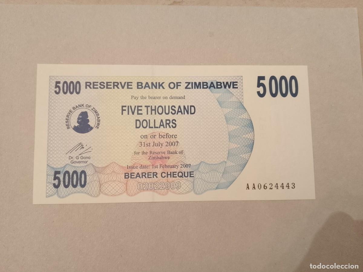 Billetes extranjeros: Billete Zimbabwe 5000 d&oacute;lares, 2007, serie AA, UNC