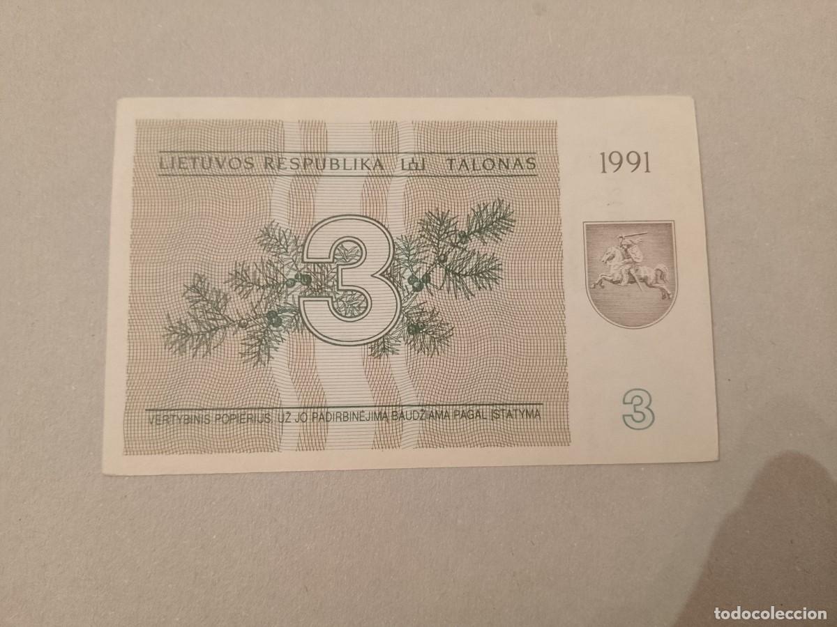 Billetes extranjeros: Billete Lituania, 3 talonas, a&ntilde;o 1991, UNC - Foto 2