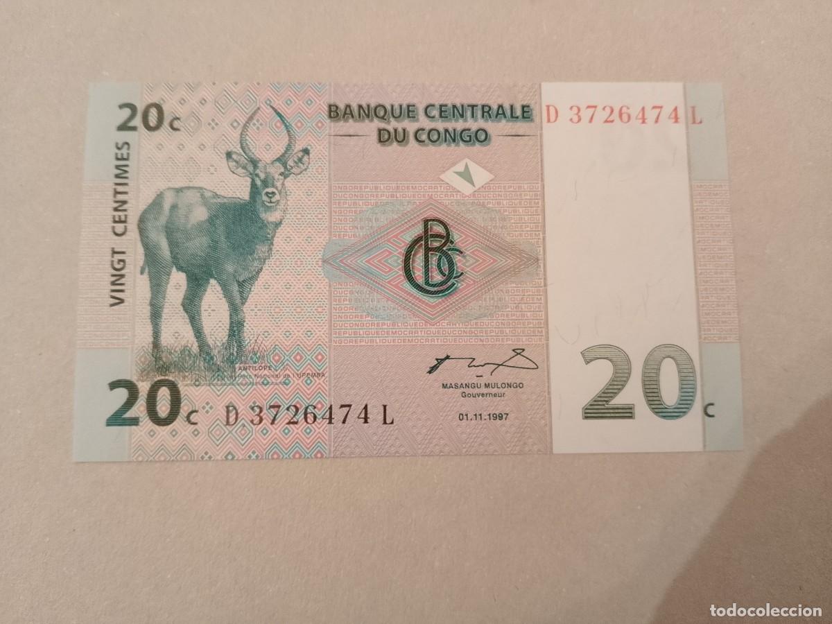 Billetes extranjeros: Billete Congo, 20 centimos, a&ntilde;o 1997, UNC