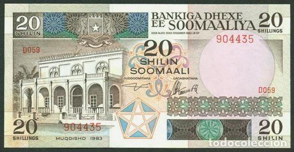 Billetes extranjeros: SOMALIA. 20 shilin (shillings) 1983. S/C. Pick 33a. Ver descripcion.