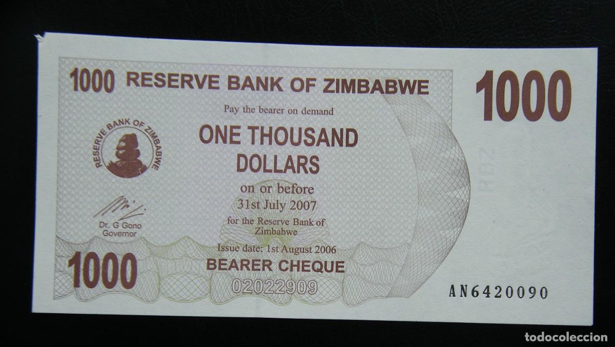 Billetes extranjeros: ZIMBABWE BILLETE DE 1.000 DOLARES 2007 EBC