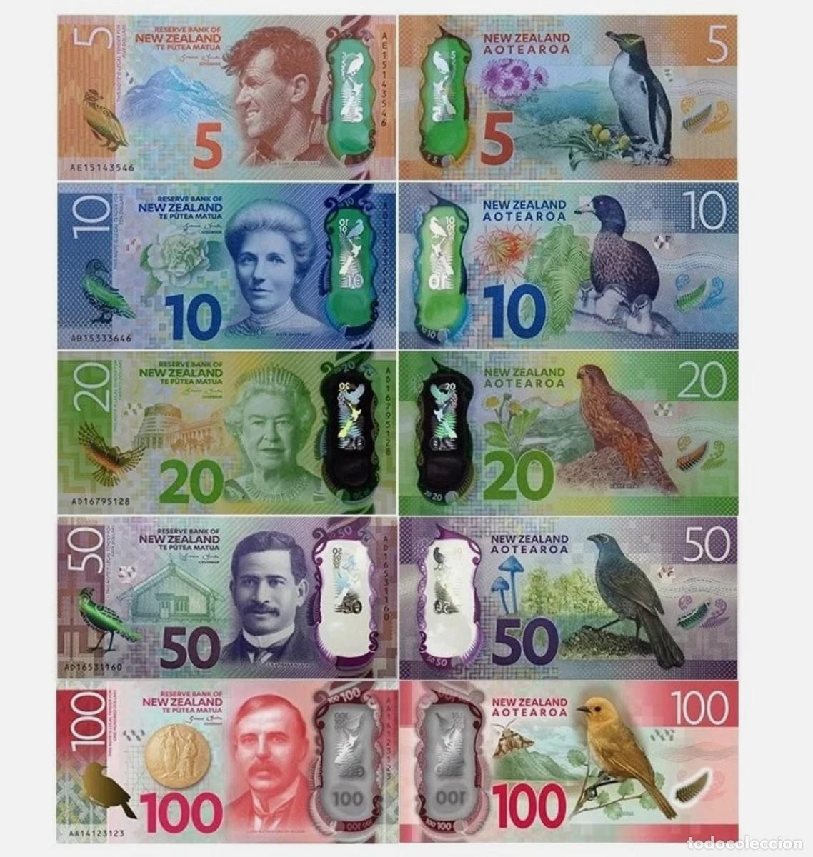 Billets internationaux: Nueva Zelanda Set billetes de 5 10 20 50 y 100 D&oacute;lares 2015-2021 Pol&iacute;mero Sin Circular