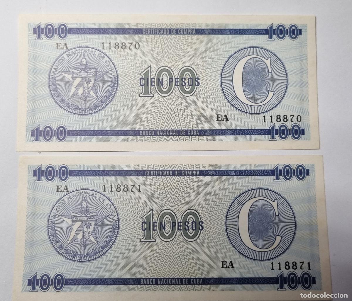 Billetes extranjeros: 2 BILLETES CORRELATIVOS CUBA 100 Y 500 PESOS CERTIFICADO DE DIVISA, SERIE C.