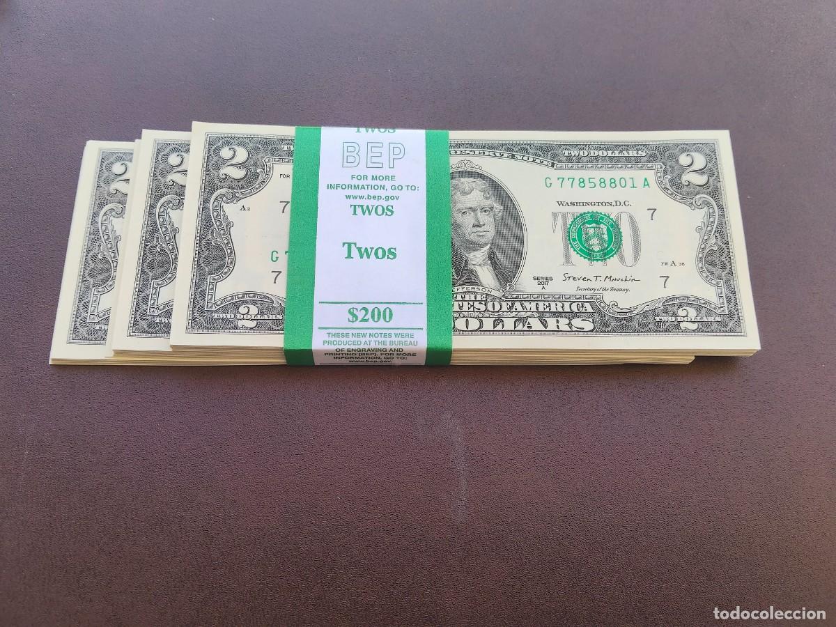 Billetes extranjeros: TACO DE 100 BILLETES DE 2 DOLARES DE ESTADOS UNIDOS DEL A&Ntilde;O 2017.S/C