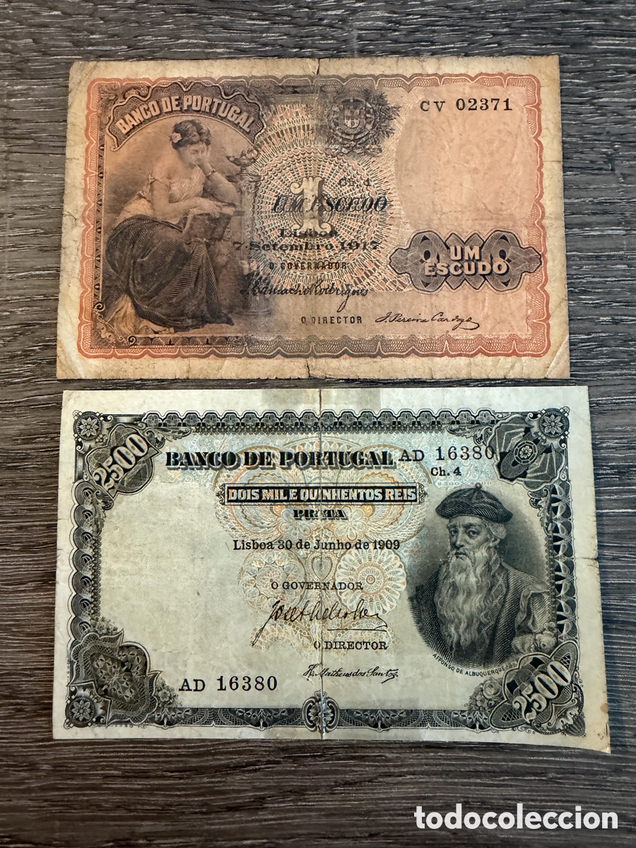 Billetes extranjeros: Portugal 2 billetes escudos reis 1909 1917 banco