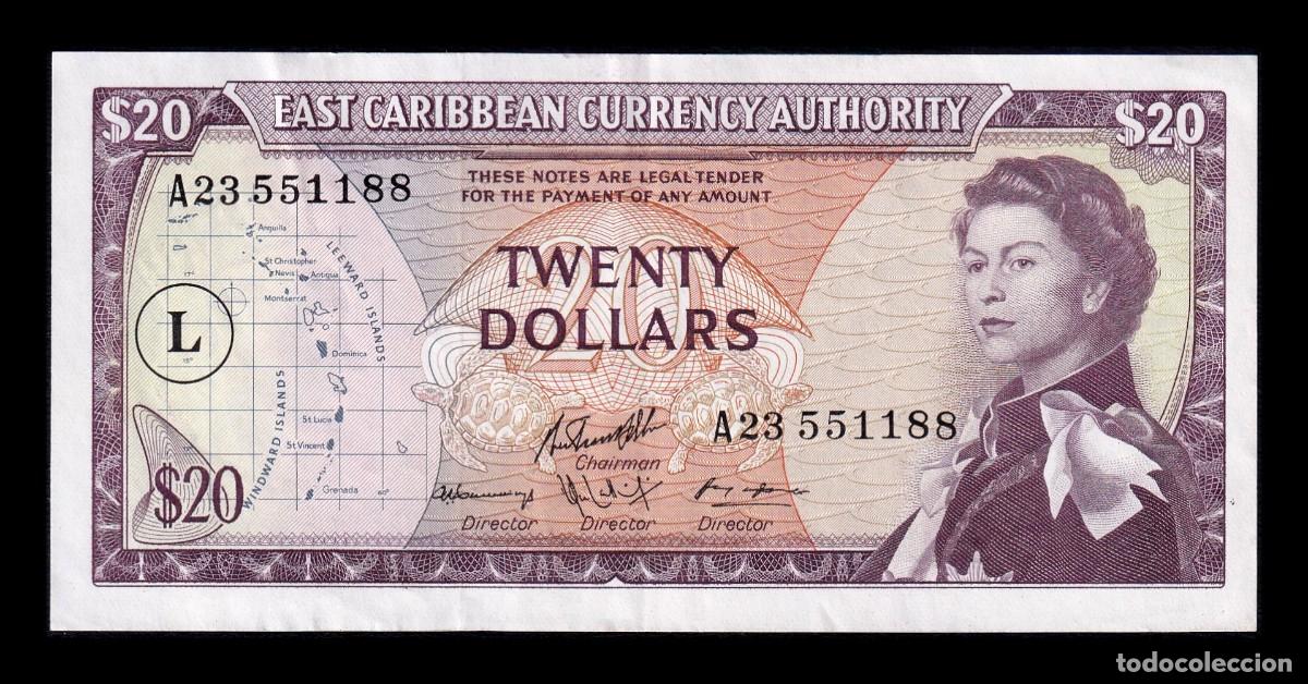 Billetes extranjeros: Estados del Caribe 20 D&oacute;lares Elizabeth II 1965 Pick 15g(2) Ebc Xf