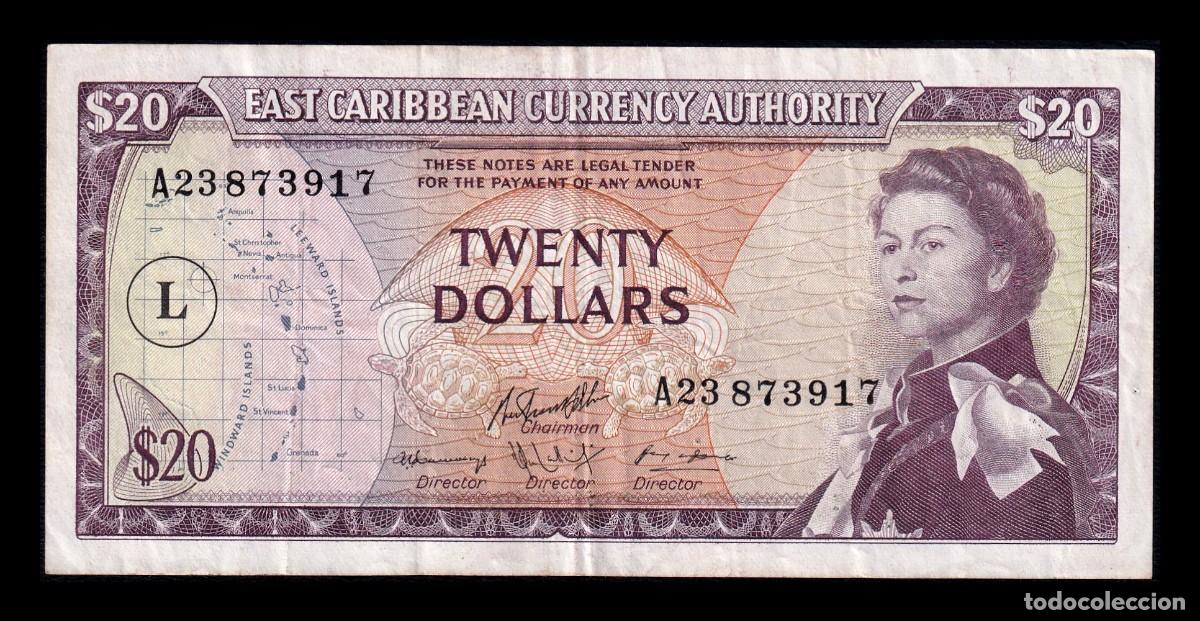 Billetes extranjeros: Estados del Caribe St. Lucia 20 D&oacute;lares Elizabeth II 1965 Pick 15g(2) Mbc Vf
