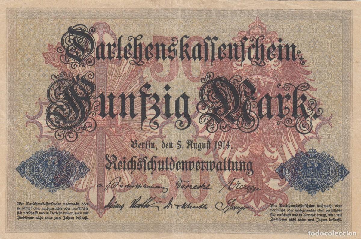 Banconote internazionali: Escaso Billete 50 MARK - J.Nr 3648801 - Alemania 5/8/1914 - (Por clasificar).