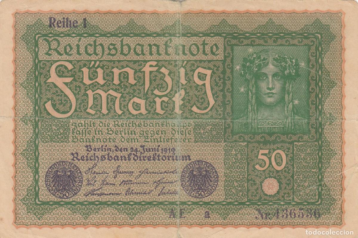 Billetes extranjeros: Escaso Billete 50 MARK - Nr 436536 - Alemania 24/6/1919 - (Por clasificar).