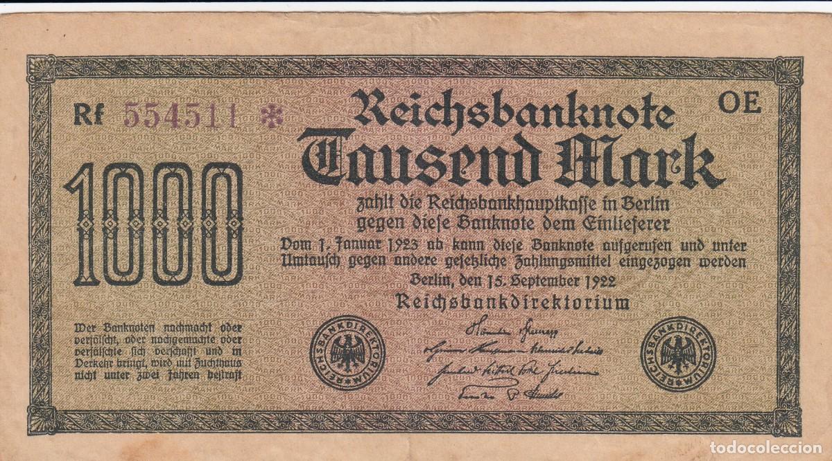 Internationale Banknoten: Escaso Billete 1000 MARK - Rf 554511 - Alemania 15/9/1922 - (Por clasificar).