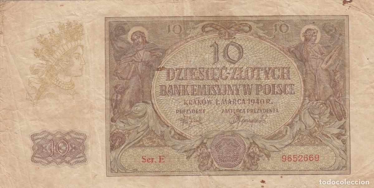 Banconote internazionali: Escaso Billete 10 Dziesiec Zlotych - Ser. E 9652669 - 1940 - (Por clasificar).