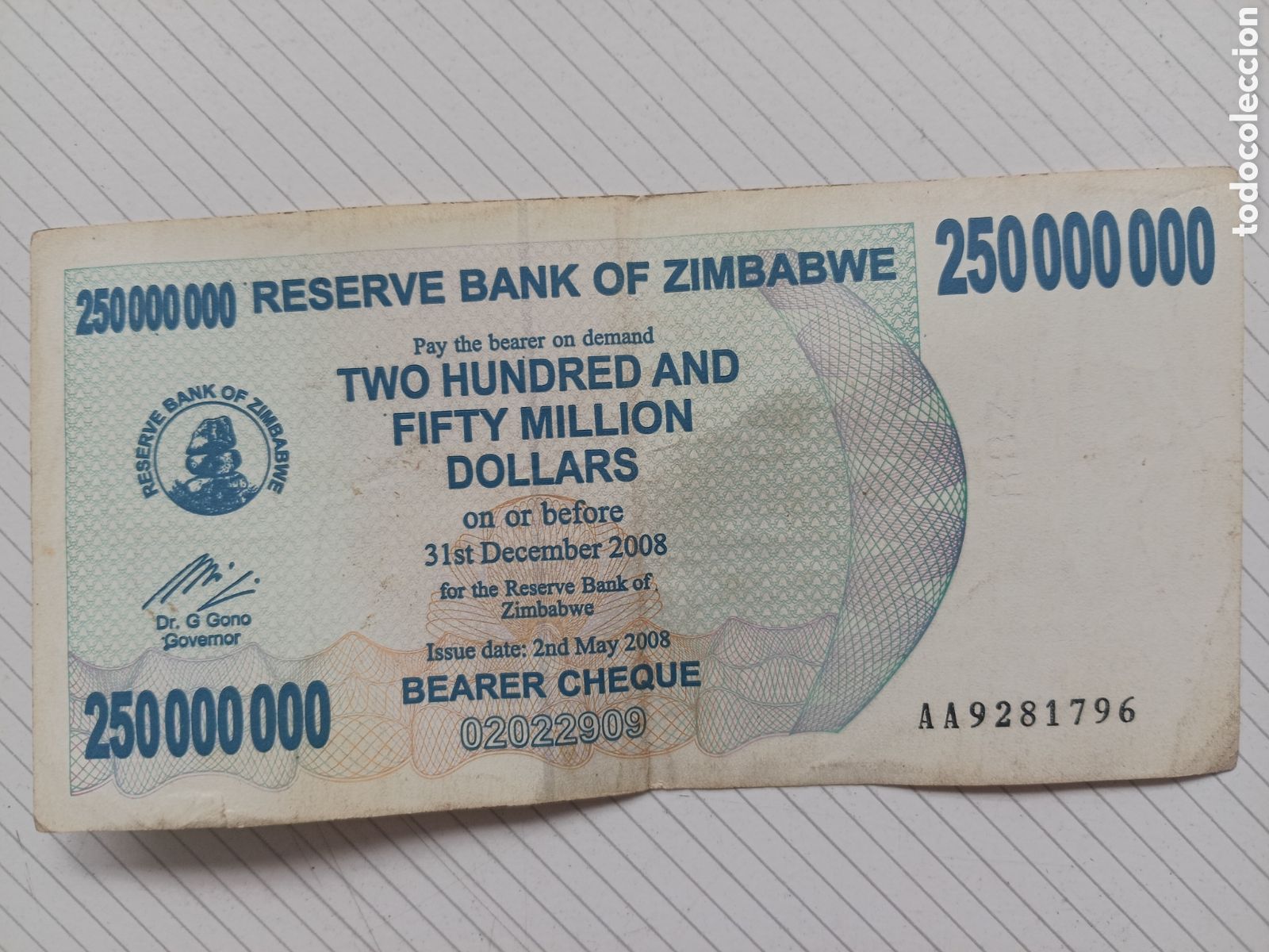 Billetes extranjeros: 250000000 DOLARES 2008 ZIMBABWE - Foto 1