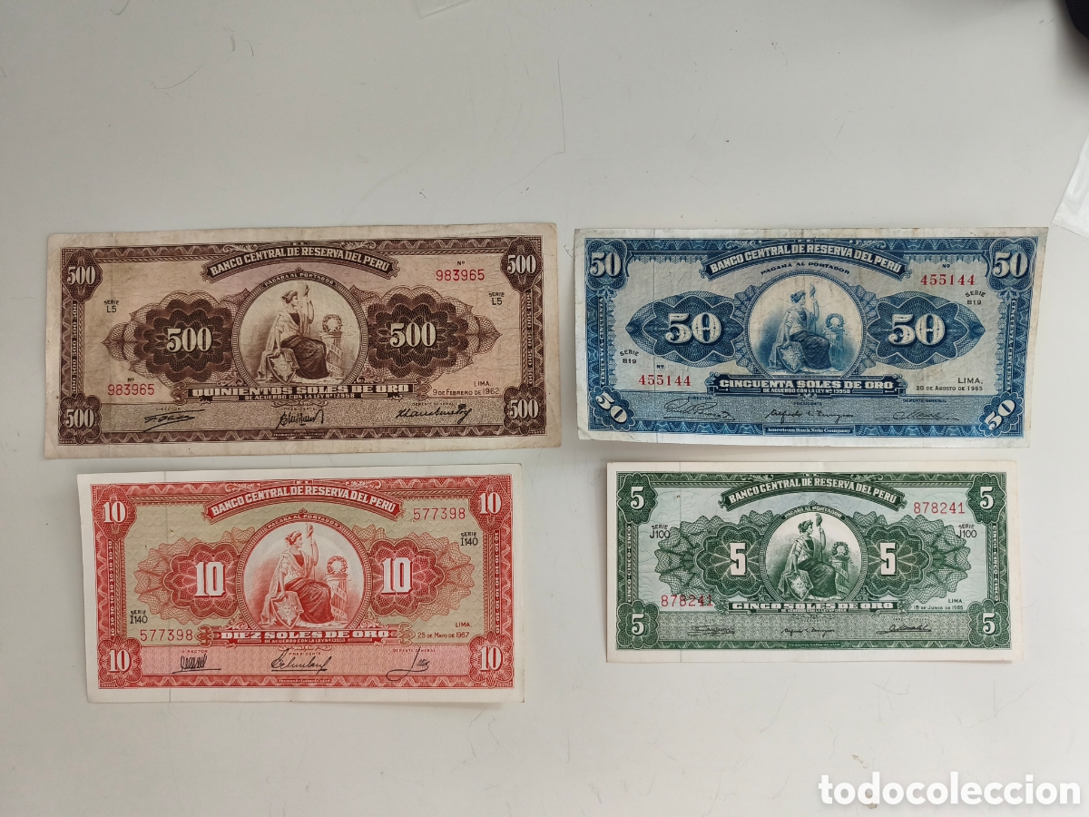Notas Internacionais: Lote 4 billetes Per&uacute; a&ntilde;os 60