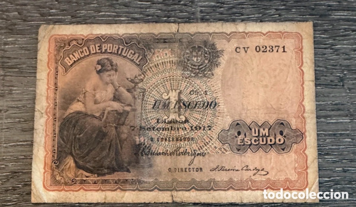 Notas Internacionais: Portugal 1 escudo 1917 banco Portugal