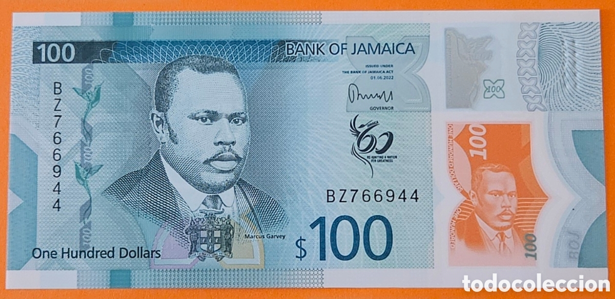 Billetes extranjeros: JAMAICA, 100 D&Oacute;LARES, 2022. SC.