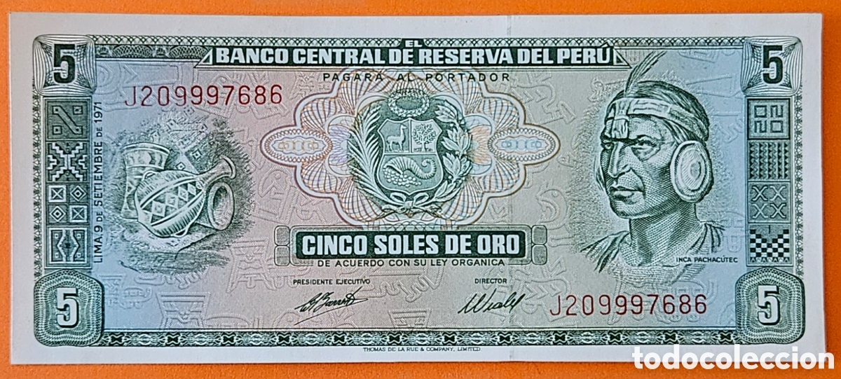 Billetes extranjeros: PER&Uacute;, 6 SOLES DE ORO, 1971.