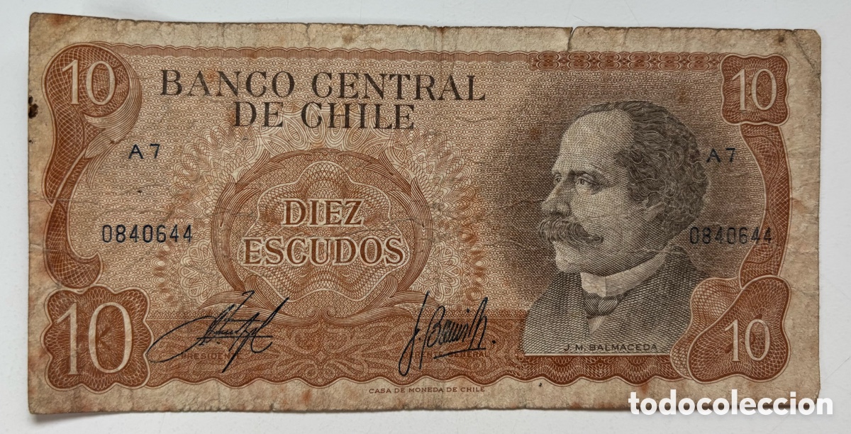 Billetes extranjeros: Billete CHILE 10 Escudos (1970)