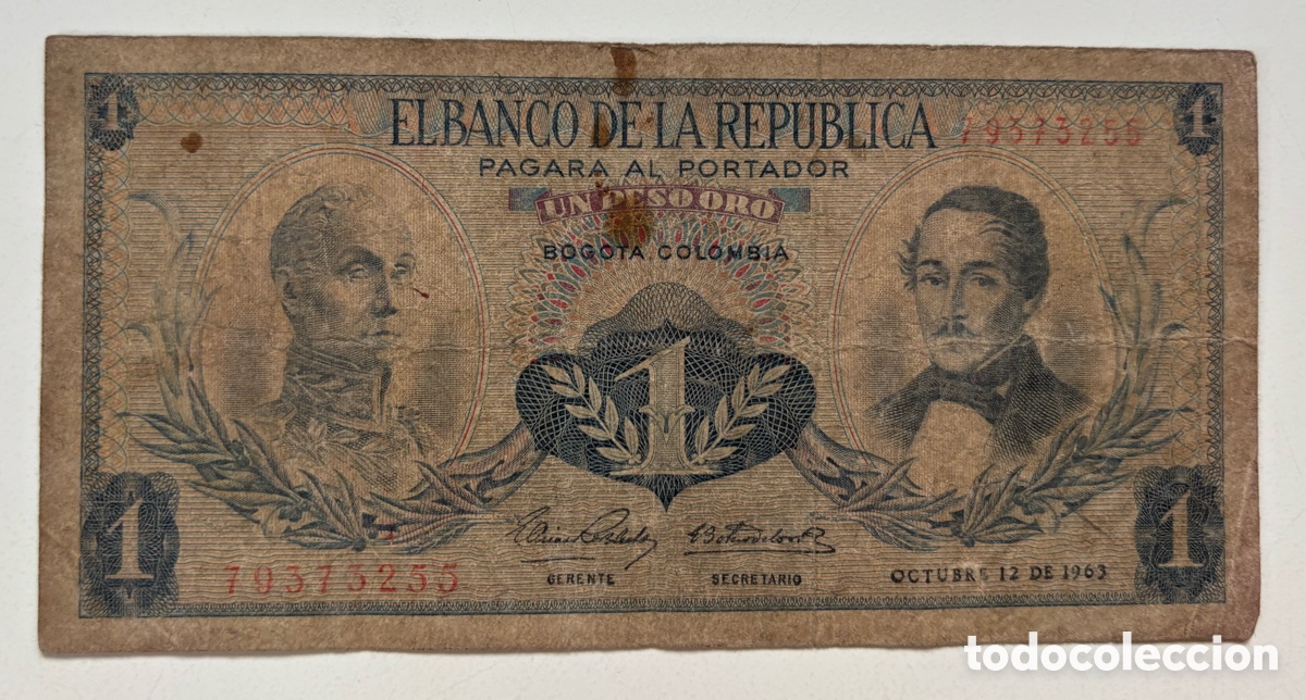 Billetes extranjeros: Billete COLOMBIA 1 Peso 1963