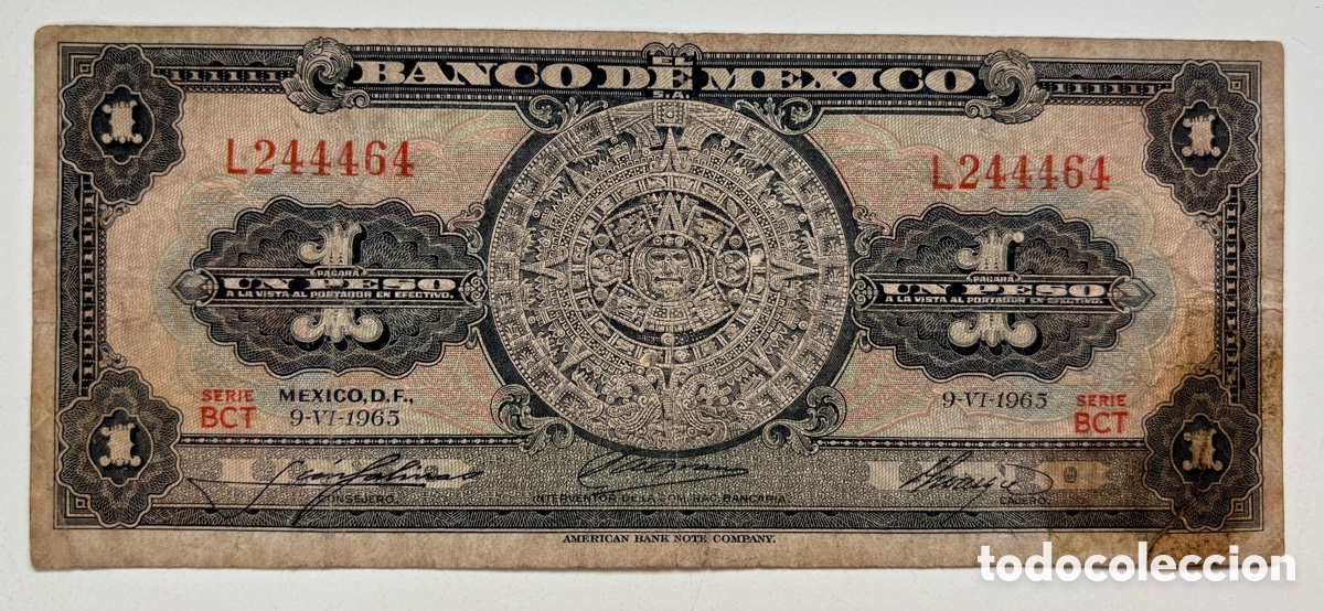 Billetes extranjeros: Billete M&Eacute;XICO 1 Peso 1965. Rotura