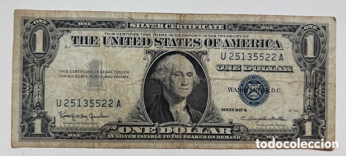 Billetes extranjeros: Billete USA 1 Dolar 1957-B Sello Azul. Certificado Plata . EEUU Estados Unidos Silver Certificate