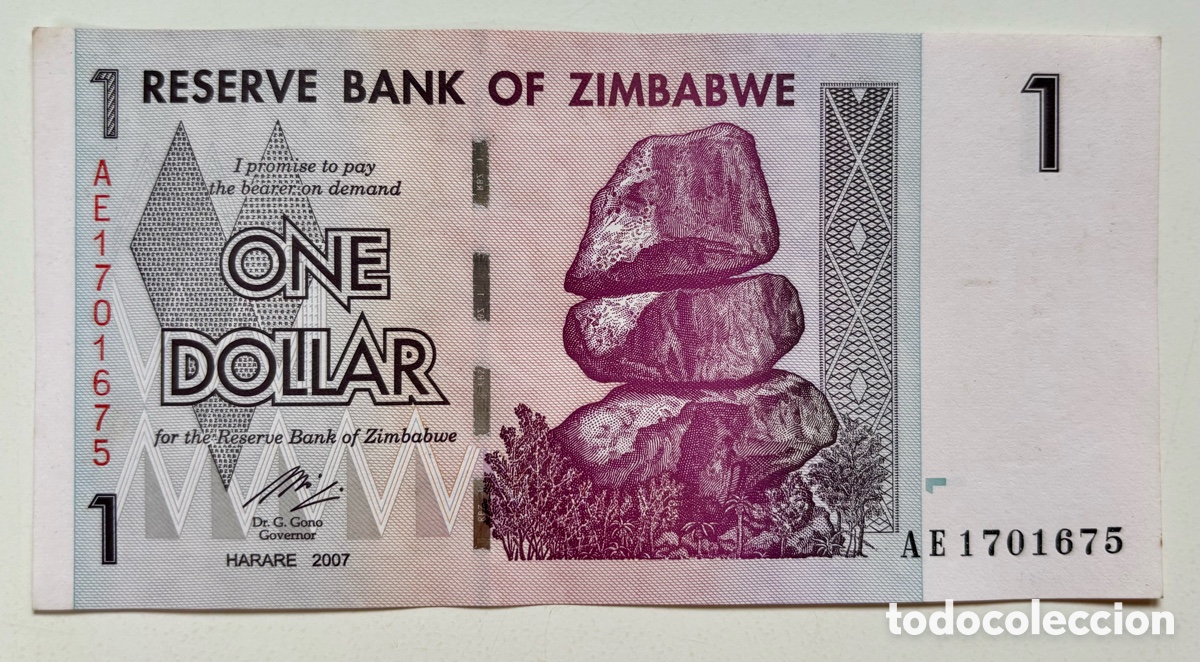 Billetes extranjeros: Billete ZIMBABWE 1 D&oacute;lar 2007 SC-