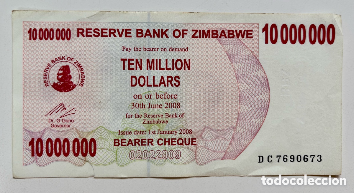Billetes extranjeros: Billete ZIMBABWE 10000000 Dolares 2008 10 Millones Dollars