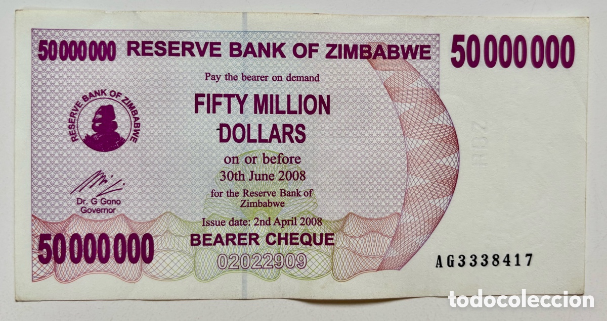 Billetes extranjeros: Billete ZIMBABWE 50000000 Dolares 2008