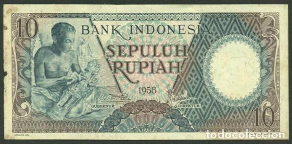 Billetes extranjeros: INDONESIA. 10 rupiah 1958. Pick 56. Reposicion - prefijo X.