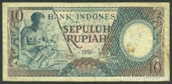 Billetes extranjeros: INDONESIA. 10 rupiah 1958. Pick 56. Reposicion - prefijo X.