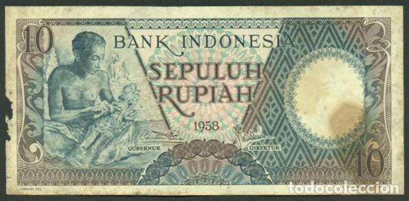 Billetes extranjeros: INDONESIA. 10 rupiah 1958. Pick 56. Reposicion - prefijo X.