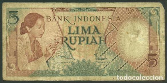 Billetes extranjeros: INDONESIA. Bonito 5 rupiah 1958. Pick 55. S/C.