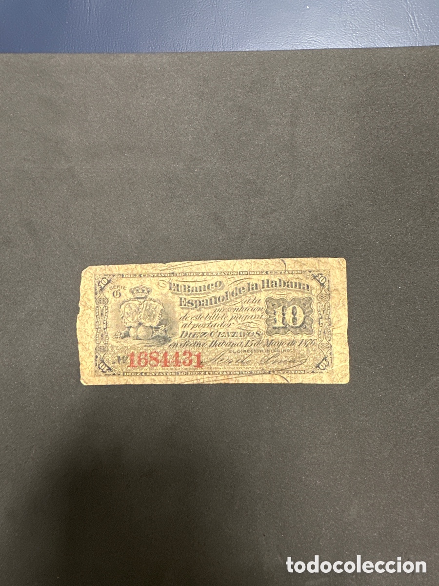 Billetes extranjeros: Billete del banco Espa&ntilde;ol de La Habana 10 centavos a&ntilde;o 1876