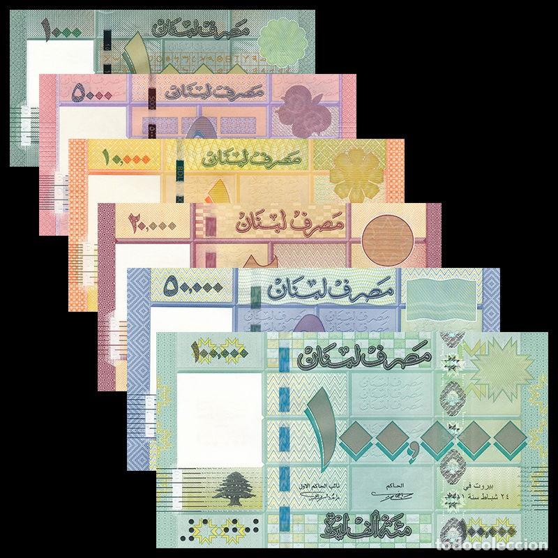 Billets internationaux: L&iacute;bano Set de 1000 5000 10000 20000 50000 100000 Livres 2014-2021 Sin Circular