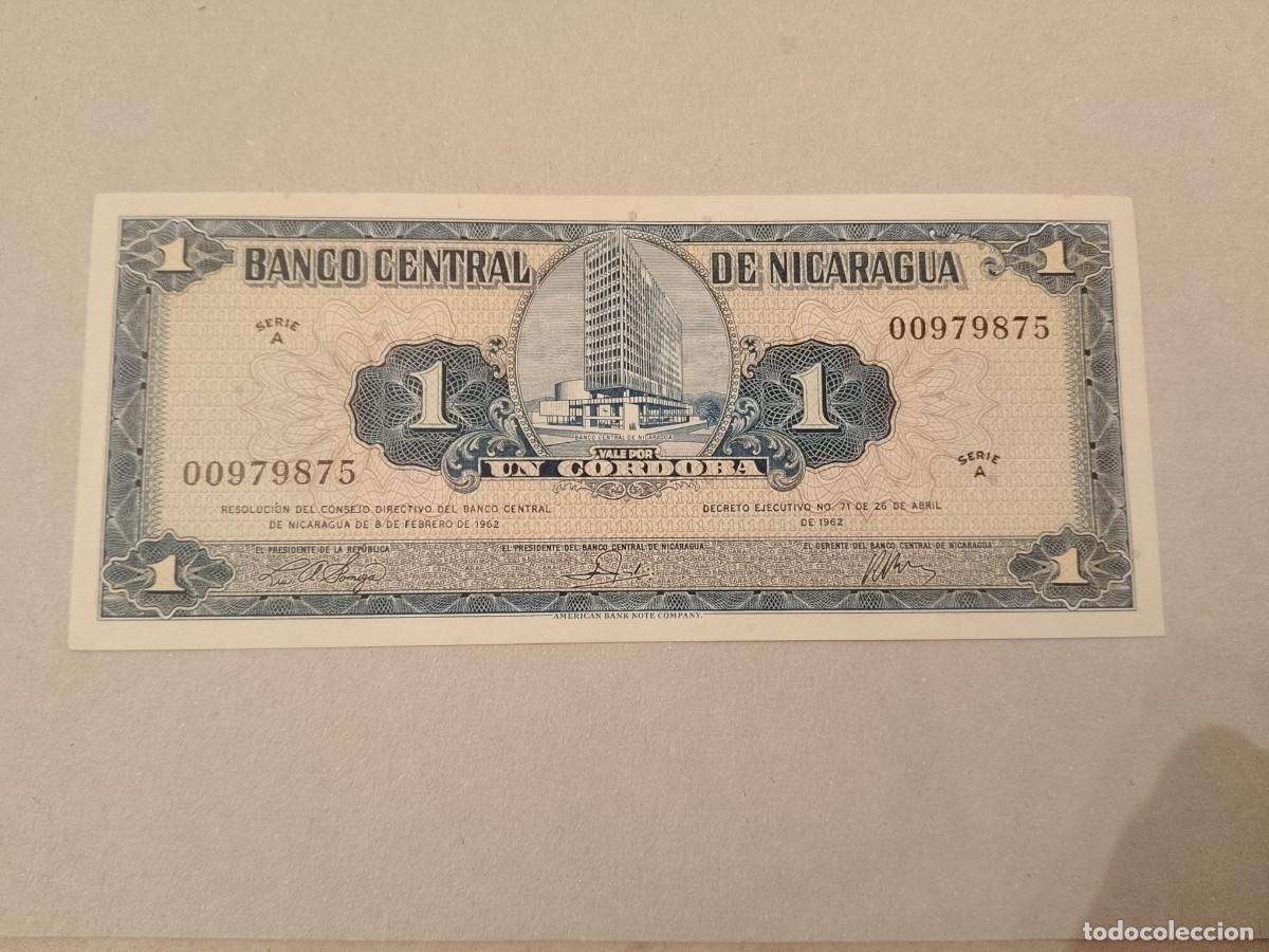 Billetes extranjeros: Billete Nicaragua, 1 c&oacute;rdoba, a&ntilde;o 1962, serie A, n&ordm; bajo 00979875, UNC