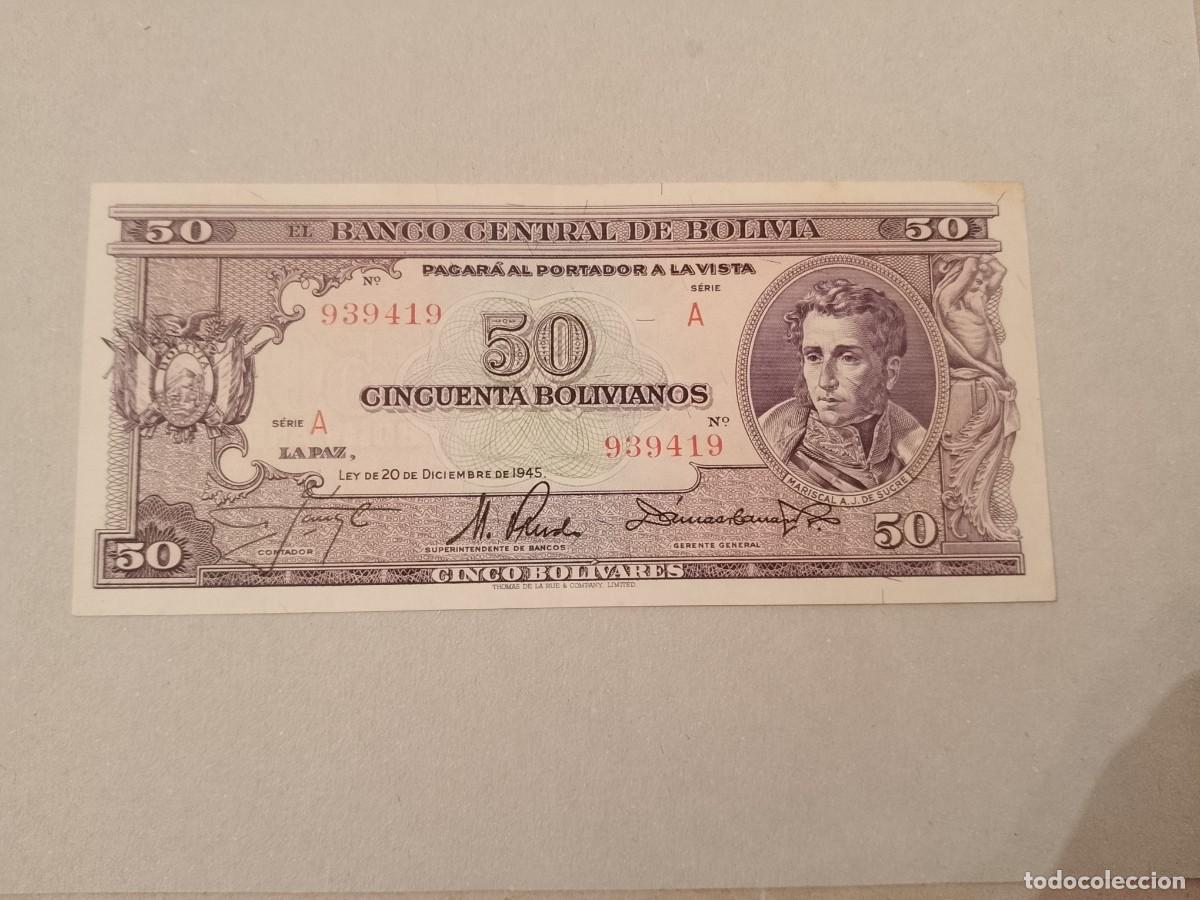 Billetes extranjeros: Billete Bolivia, 50 bolivianos, a&ntilde;o 1945, serie A, UNC