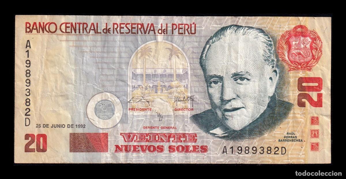 Billetes extranjeros: Per&uacute; 20 Nuevos Soles 1992 Pick 153 Bc/Mbc F/Vf