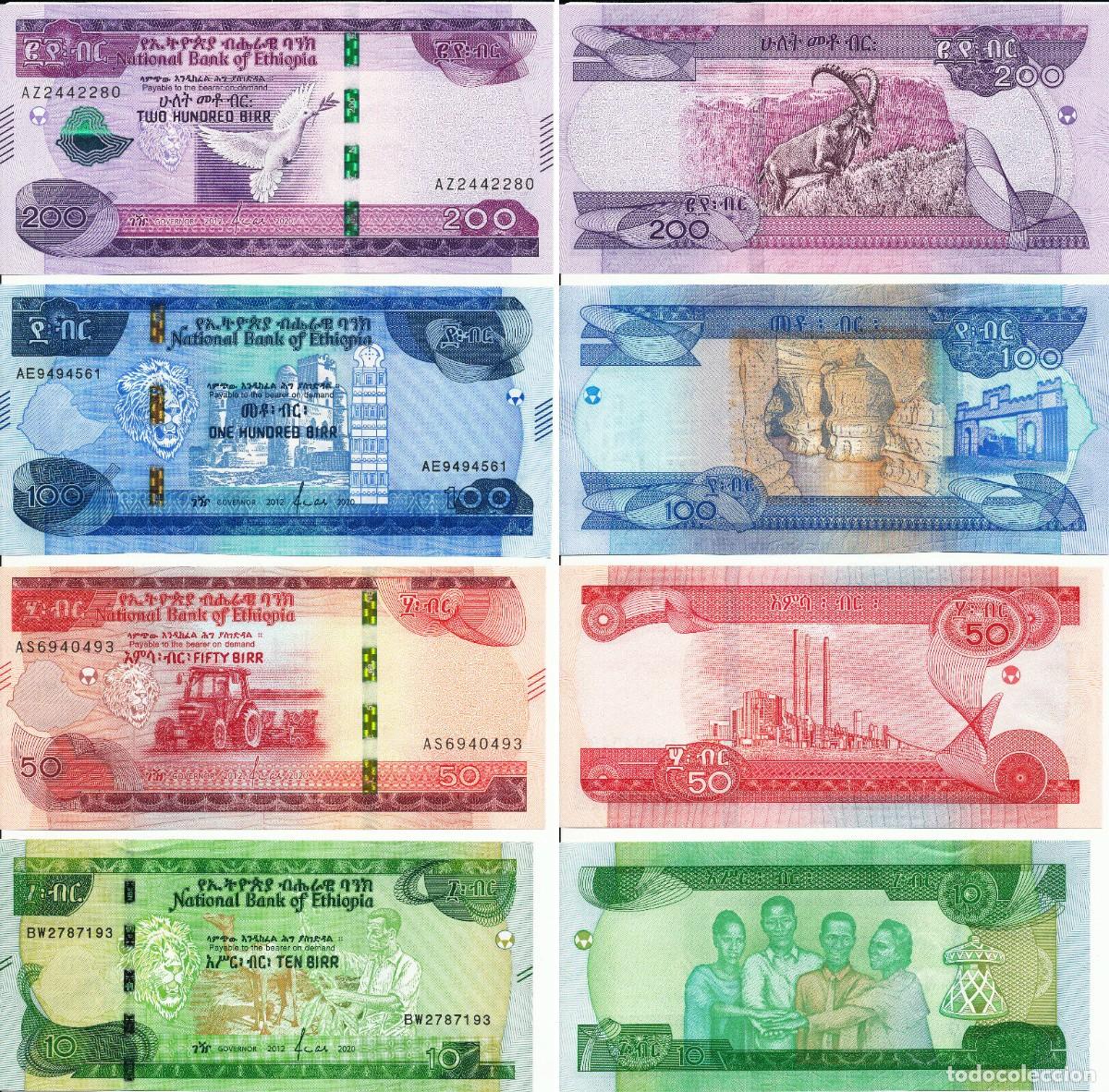 Notas Internacionais: Etiop&iacute;a Set 4 pcs 10 50 100 200 Birr 2020-2023 Sin Circular