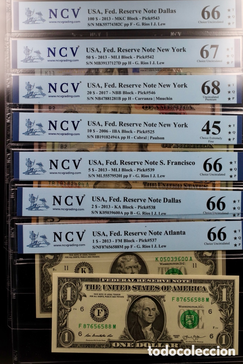 Billetes extranjeros: USA. Serie completa Graduada y Certificada por NCV