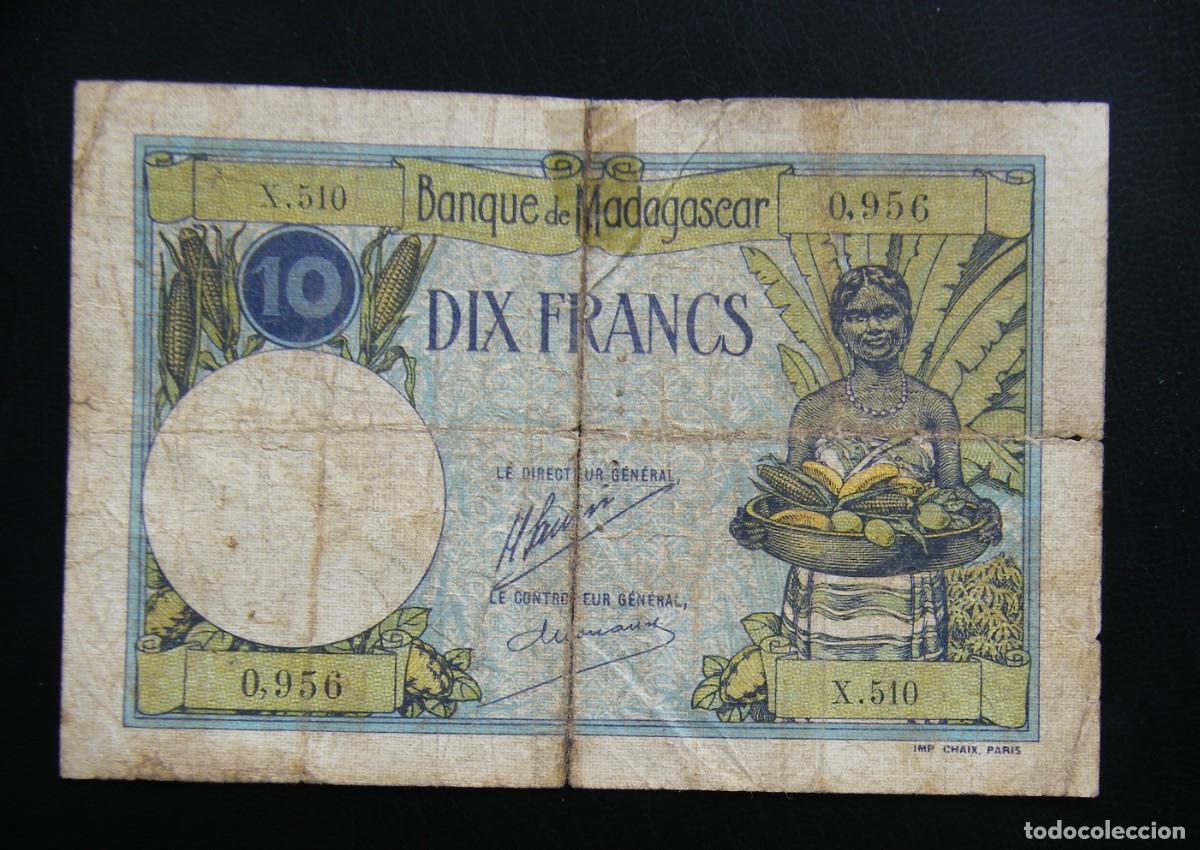 Internationale Banknoten: MADAGASCAR-Franc&eacute;s BILLETE DE 10 FRANCOS 1937-47 CIRCULADO