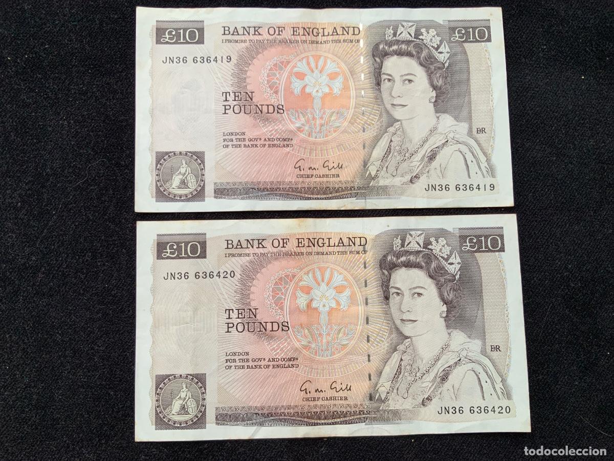 Billetes extranjeros: Billete 10 pounds, 1988-91, pareja correlativa. Bank of england.