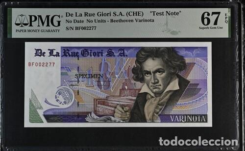 Billetes extranjeros: SUIZA * DE LA RUE GIORI,S.A. TEST NOTE * PMG-67 EPQ (IC-1611)