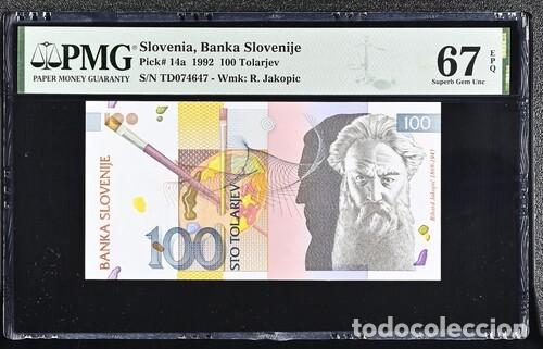 Billetes extranjeros: ESLOVENIA * BILLETE 100 TOLARJEV 1992 * PMG-67 EPQ TOP POP (IC-1614)