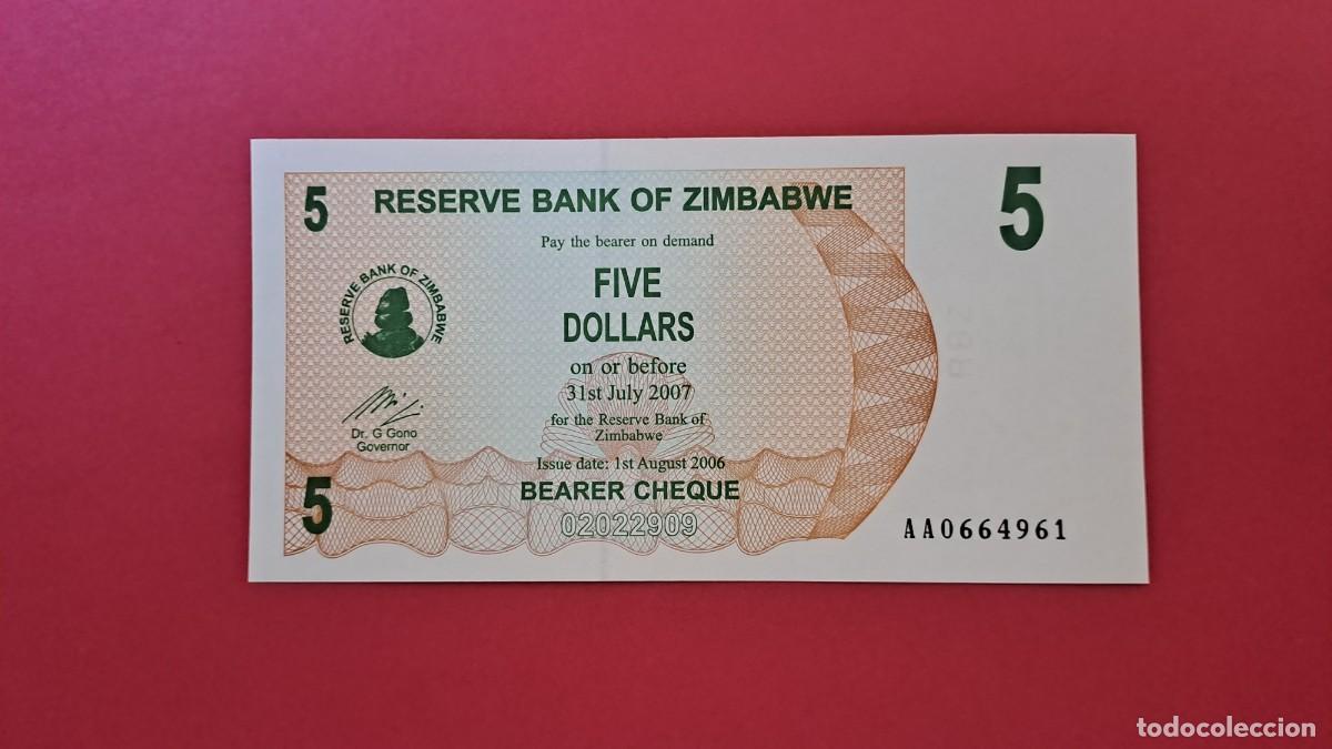 Billets internationaux: ZIMBABUE - 2.007 - 5 D&Oacute;LARES - SIN CIRCULAR
