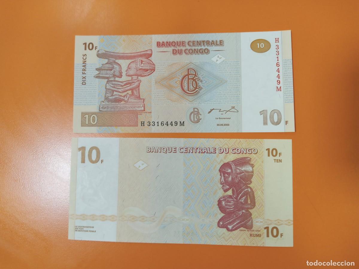 Billetes extranjeros: CONGO 10 FRANCOS 2003