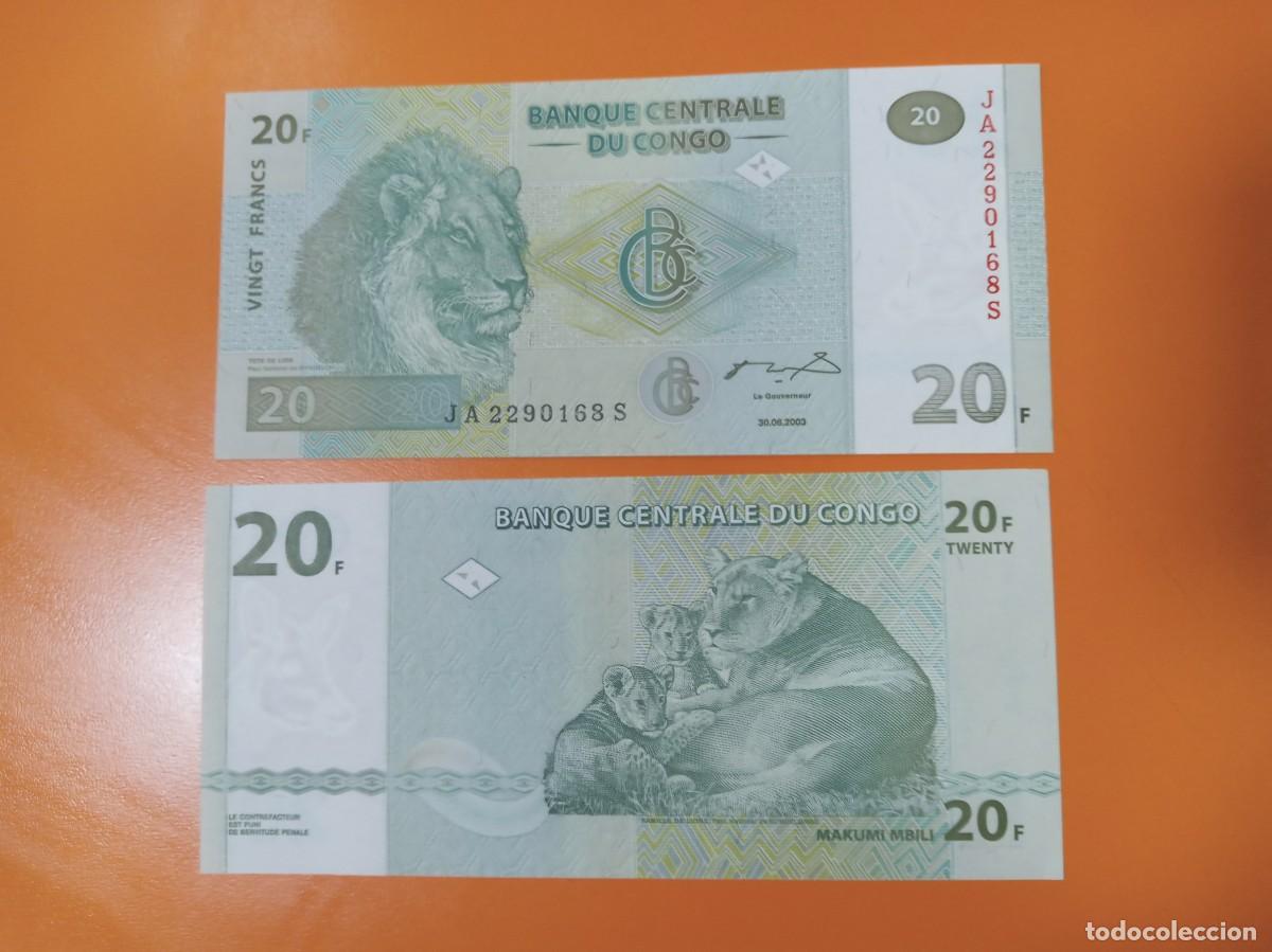 Billetes extranjeros: CONGO 20 FRANCOS 2003