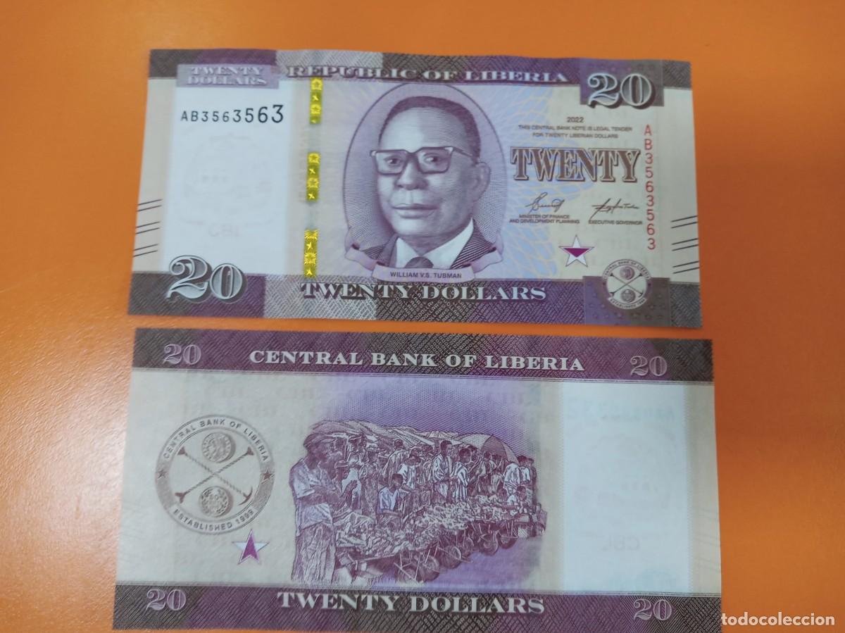 Billetes extranjeros: LIBERIA 20 D&Oacute;LARES 2022