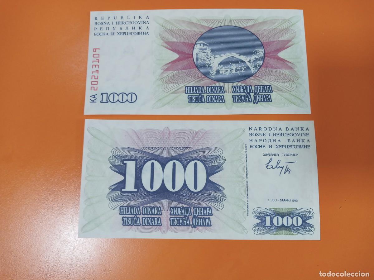 Billetes extranjeros: BOSNIA 1000 DINARES 1992