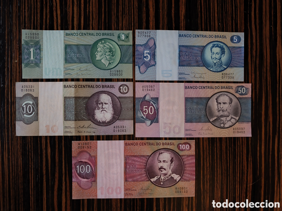 Billetes extranjeros: Lote 5 billetes Brasil a&ntilde;os 70