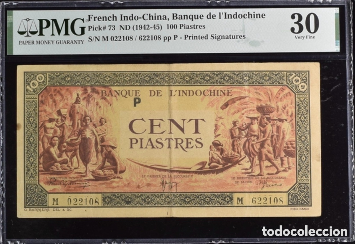 Billetes extranjeros: Billete Indochina 100 Piastres 1942 PMG 30 pick 73