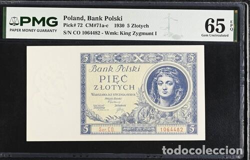 Billetes extranjeros: POLONIA * BILLETE 5 ZLOTYCH 1930 * PMG-65 EPQ (IC-1632)